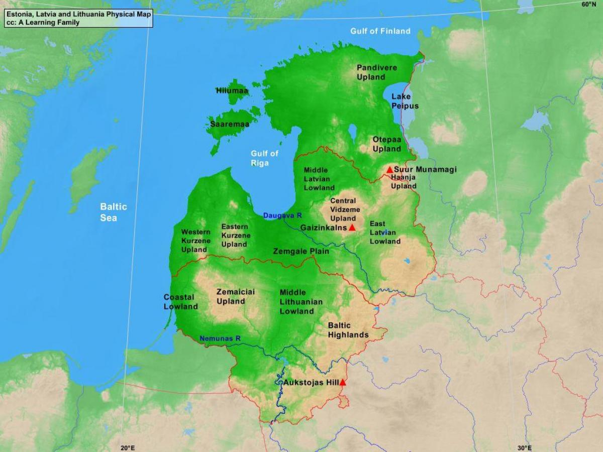 kart over Estland fysisk